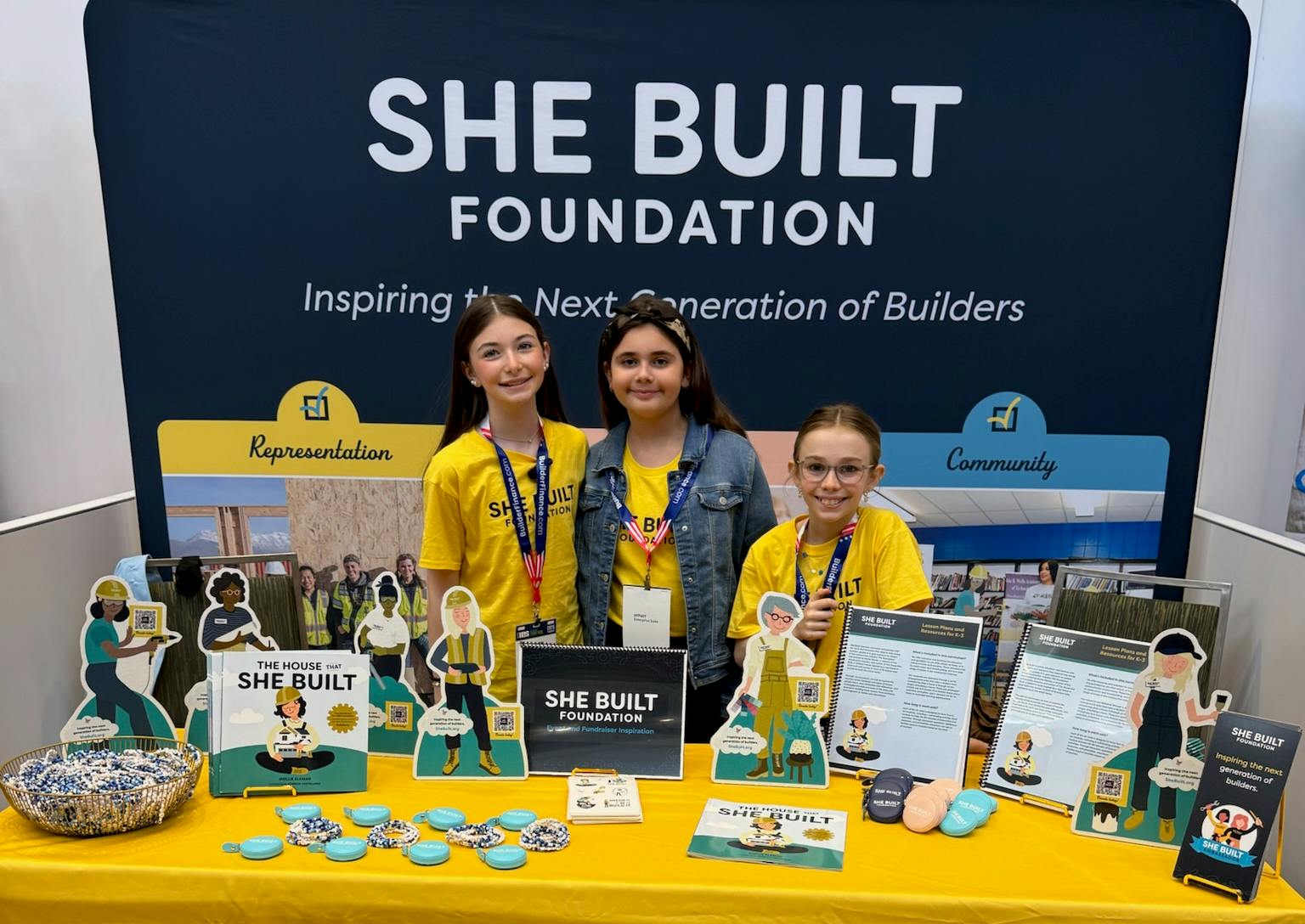 She Built Fundation Ambassadors (L-R) Blake Udine, Zoey Gerson, and Wynee Druschel made quite an impression at the 2026 International Builders' Show, educating and encouraging adults and kids alike about careers in the skilled construction trades.
