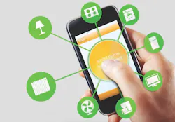 Hand using smart phone to control smart home devices from a smart phone Hand using smart phone to control smart home devices from a smart phone