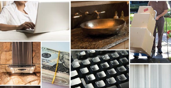 Collage of images of consumers ordering their own materials for remodeling projects