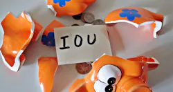 Unpaid invoices and IOU in piggy bank Unpaid invoices and IOU in piggy bank