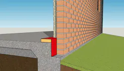 PAINT-ON WATERPROOFING membrane (red) keeps drain water out of the concrete and weep holes in the brick provide an escape path. PAINT-ON WATERPROOFING membrane (red) keeps drain water out of the concrete and weep holes in the brick provide an escape path.