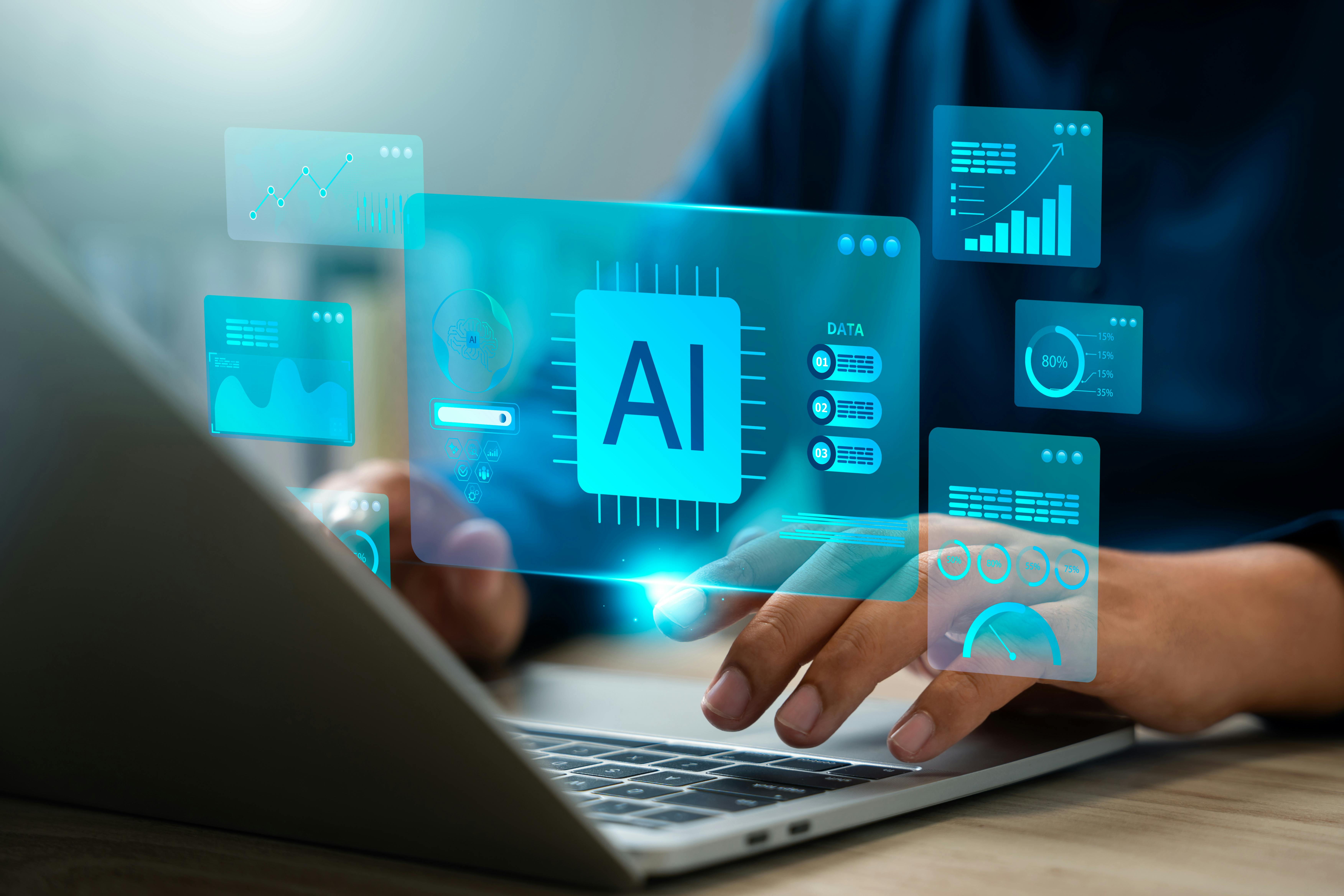 Person working with AI on a laptop