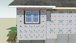 Keep fasteners away from rough openings. Because multiple layers of flashing tape and window flanges will sandwich themselves around the opening, it is key to avoid the struggle that inevitably follows NOT thinking things through. Keep fasteners away from rough openings. Because multiple layers of flashing tape and window flanges will sandwich themselves around the opening, it is key to avoid the struggle that inevitably follows NOT thinking things through.