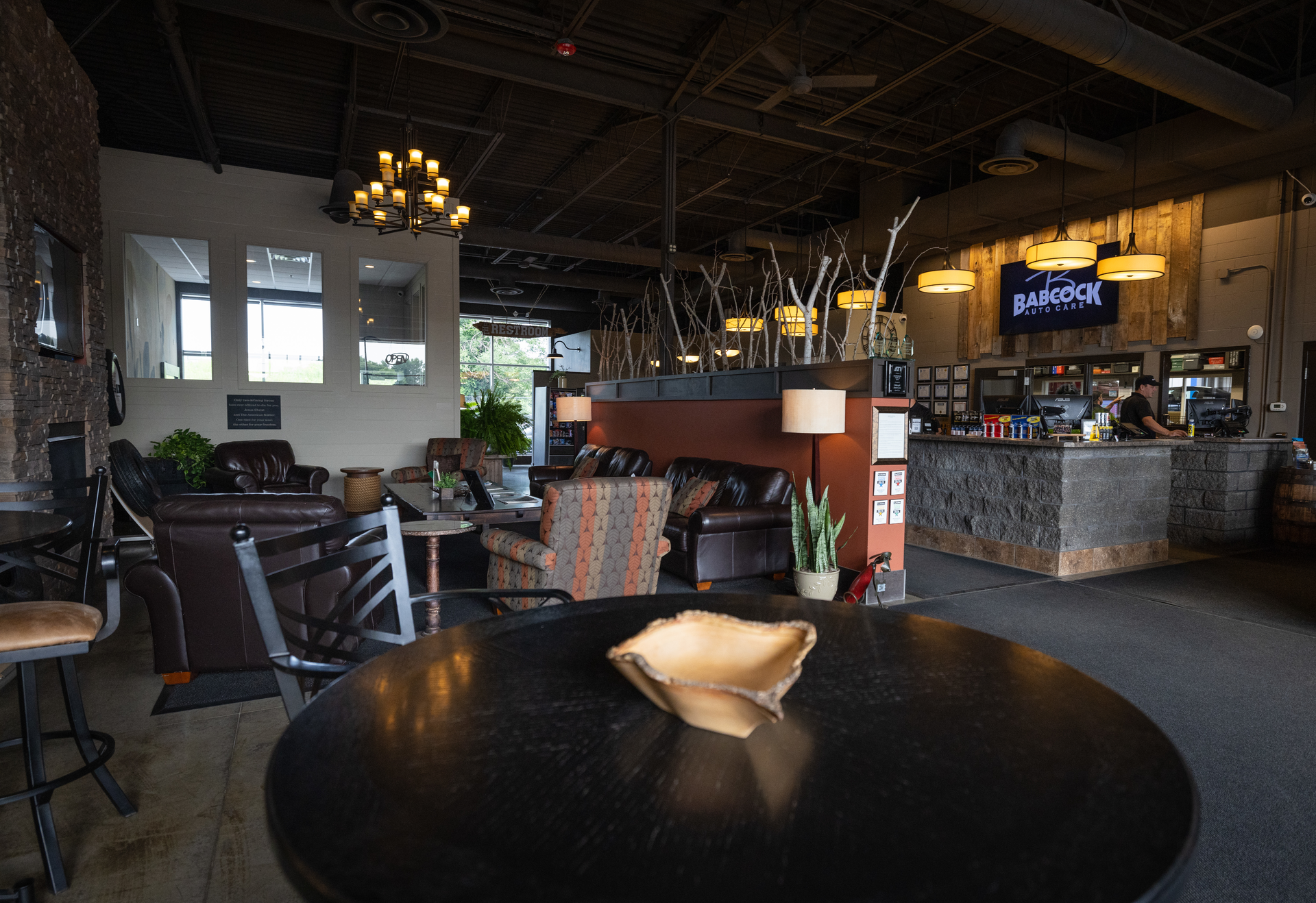 The waiting area at Babcock Auto Care was a labor of love for co-owner Jeanna Babcock.