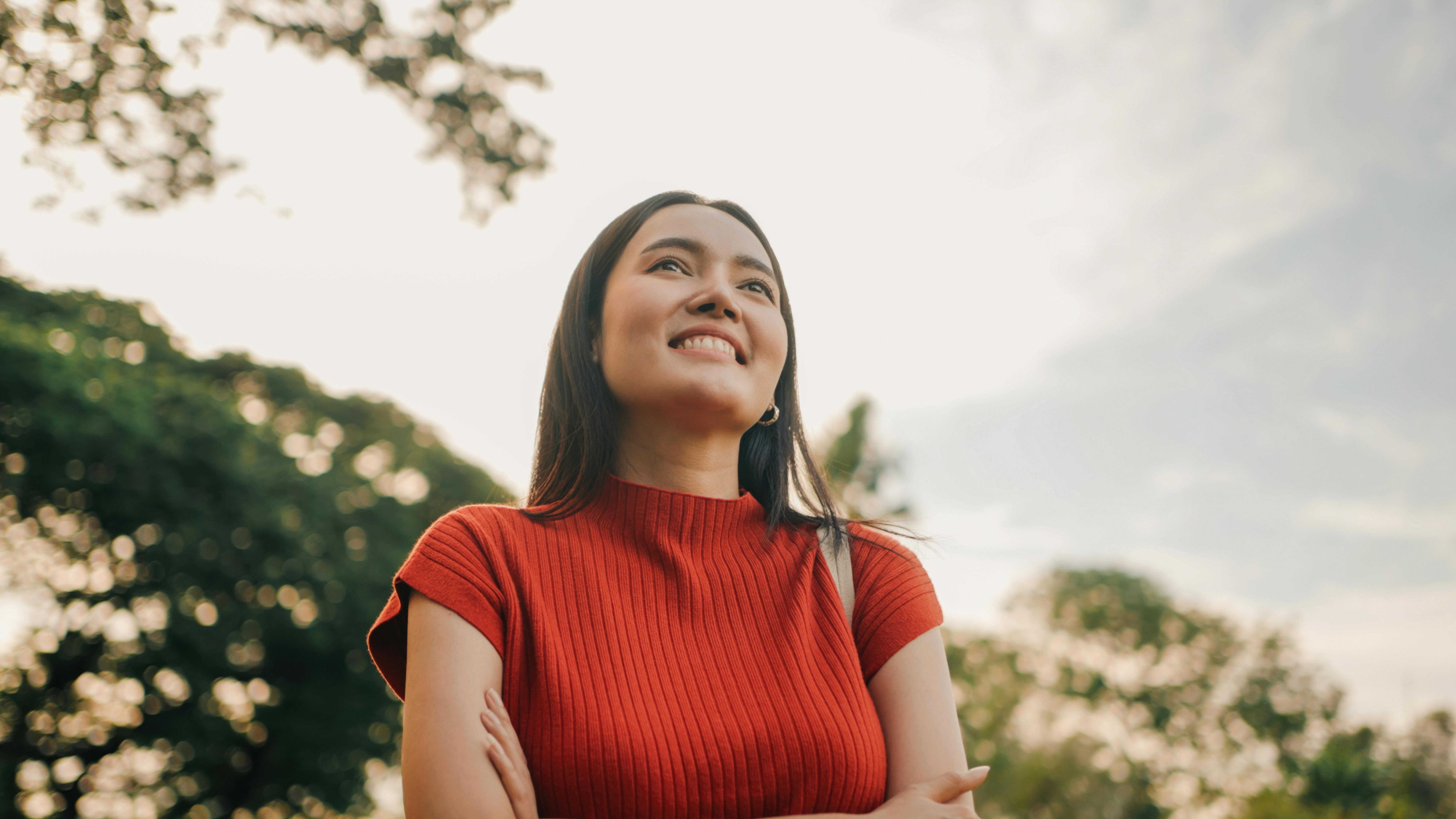 smiling woman looking off in the distance