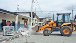 JCB39s 3CX backhoe loader helps move rubble in Ecuador JCB39s 3CX backhoe loader helps move rubble in Ecuador