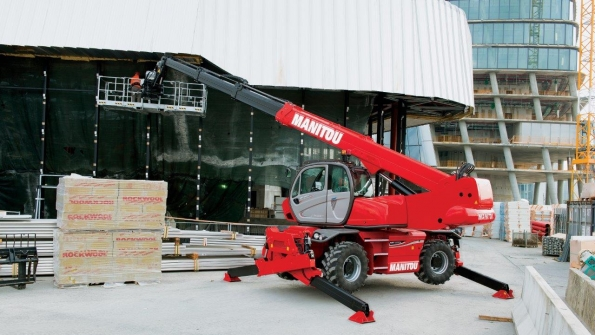 A Manitou mrt2550 telehandler on a jobsite The manufacturer introduced five new MEWPs at The Rental Show this week