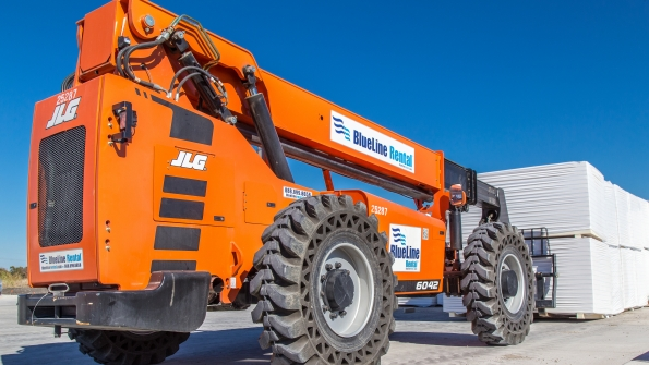 A BlueLine Rental telehandler at work in Dallas