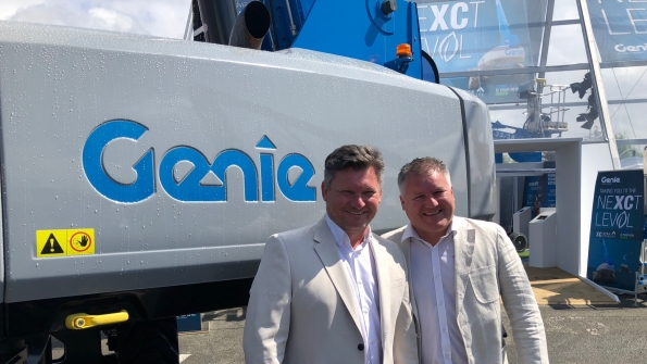 David left and John Barton cofounders and directors of Quick Reach at the Genie stand at Intermat recently The Bartons are investing in Genie units and expanding their UK rental company