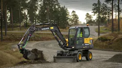A Volvo wheeled compact excavator A Volvo wheeled compact excavator