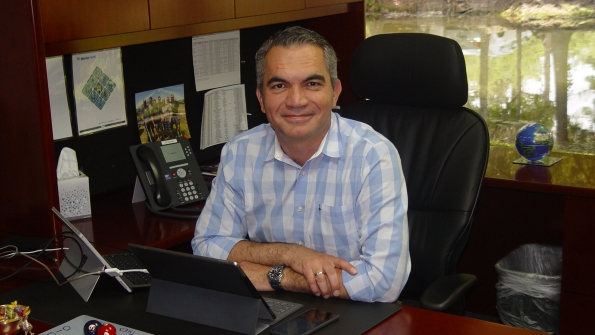 Asterios Satrazemis former CEO of BlueLine Rental at his desk at BlueLine39s former Woodlands Texas headquarters