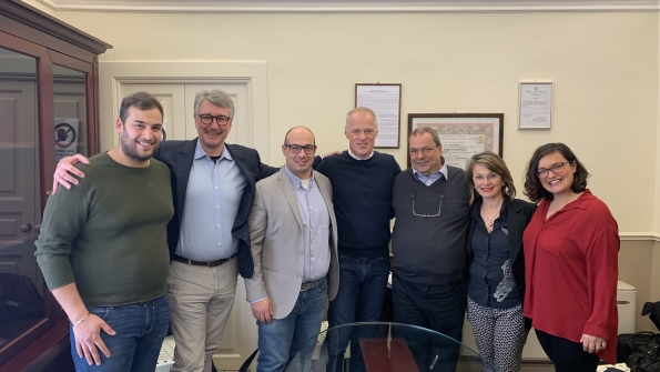 Thomas Friedrich Kinshofer president and CEO celebrates with Lifco and Hammer partners Pictured from left Onofrio Modugno Hammer partner Erik Gabrielson Vinge ndash Lifco RA Valerio Modugno managing director Hammer Thomas Friedrich Kinshofer president and CEO Giovanni Modugno Hammer partner Giovanni and Valeriorsquos sisters