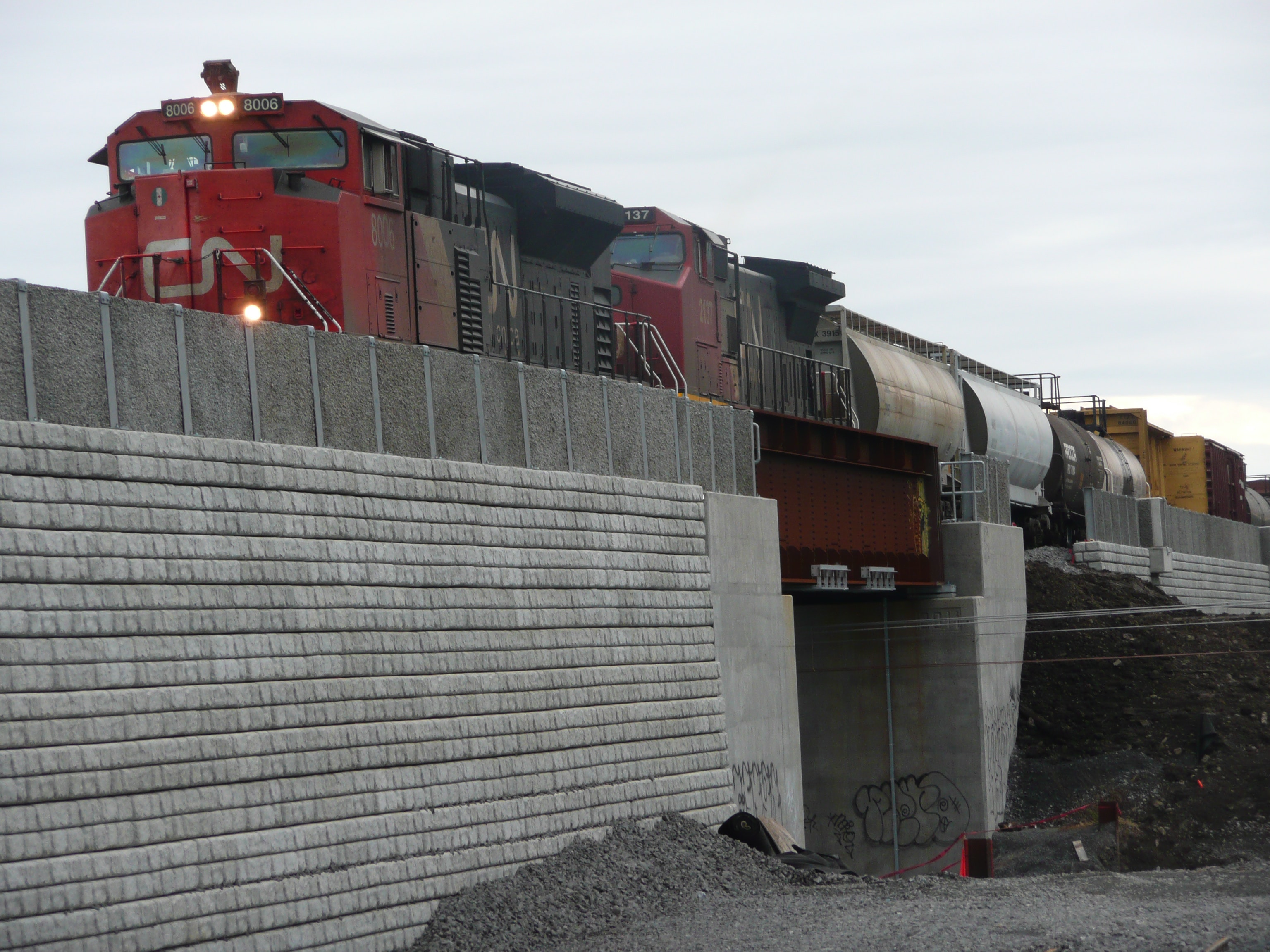 Redi-Rock Bridge for Trains using reinforced retaining walls