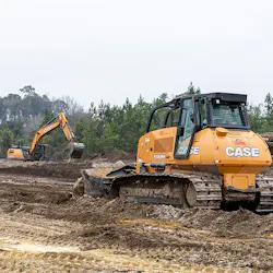 The CASE CX300D excavator and 1150M dozer work together to tackle the job. The CASE CX300D excavator and 1150M dozer work together to tackle the job.