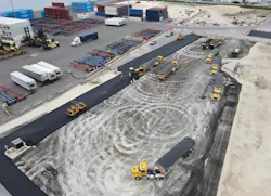 With careful planning from the contractor, the port was able to maintain their operations amidst the construction of new asphalt pavement. With careful planning from the contractor, the port was able to maintain their operations amidst the construction of new asphalt pavement.