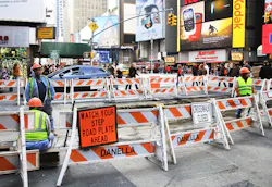 Road construction in Manhattan next to Times Square. Road construction in Manhattan next to Times Square.