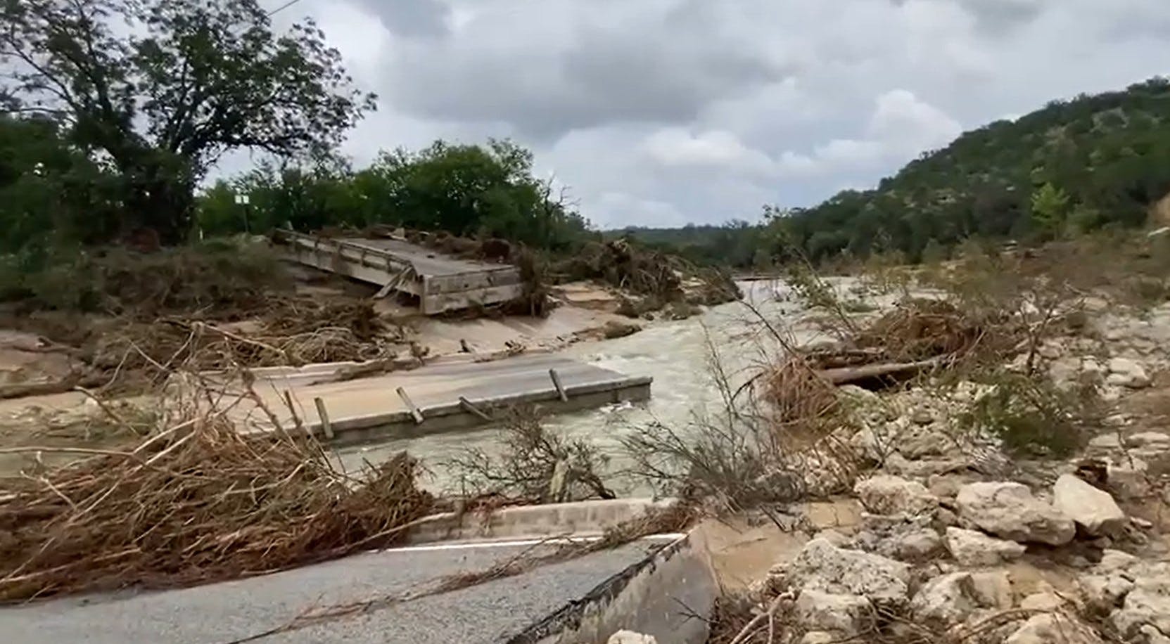 The Cow Creek Bridge in Central Texas was destroyed after devastating floods on July 5, 2025.