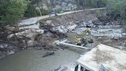 An example of the severe damage due to Helene involving a bridge washout. An example of the severe damage due to Helene involving a bridge washout.