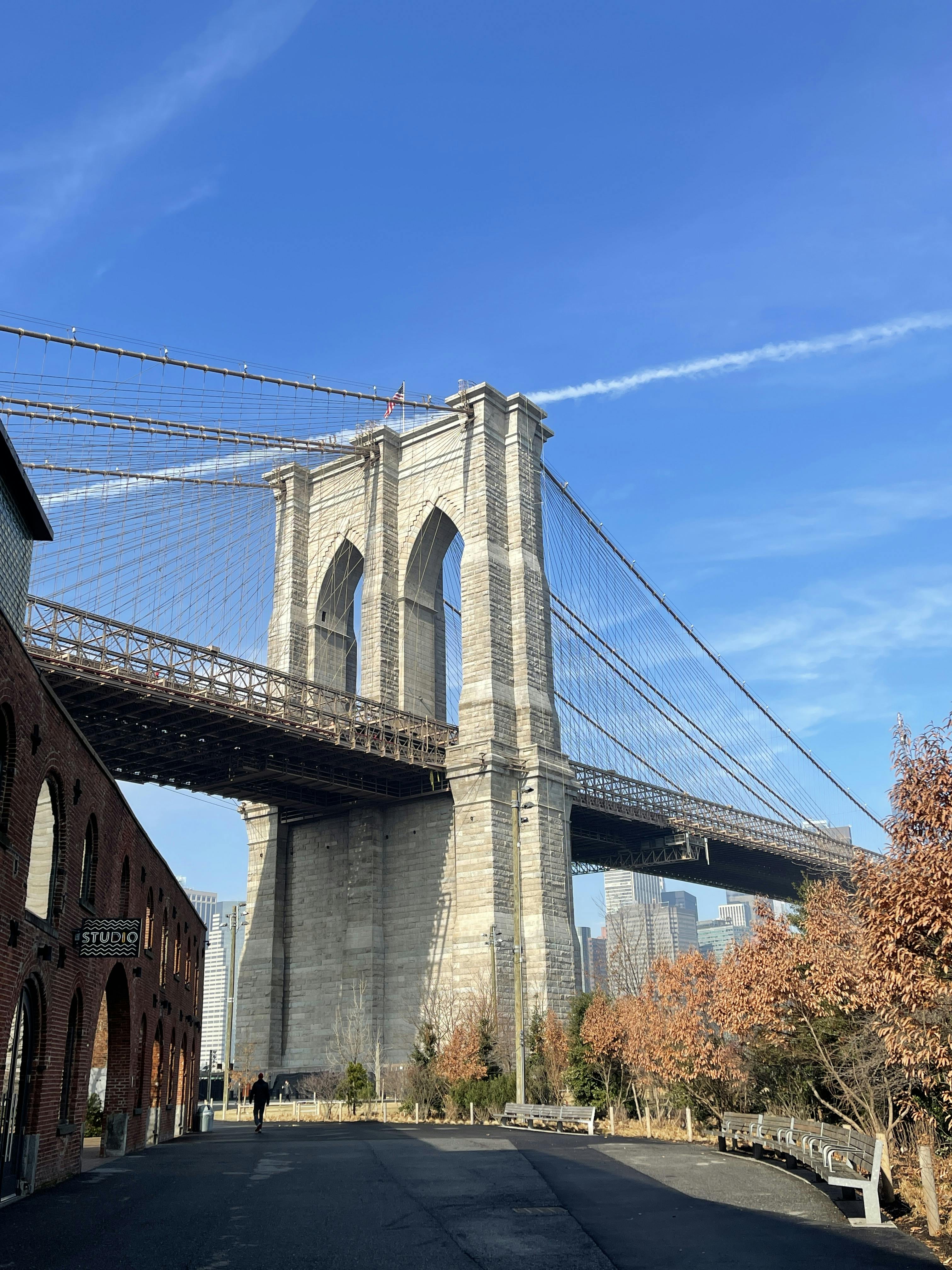 The Brooklyn side tower of the Brooklyn Bridge.