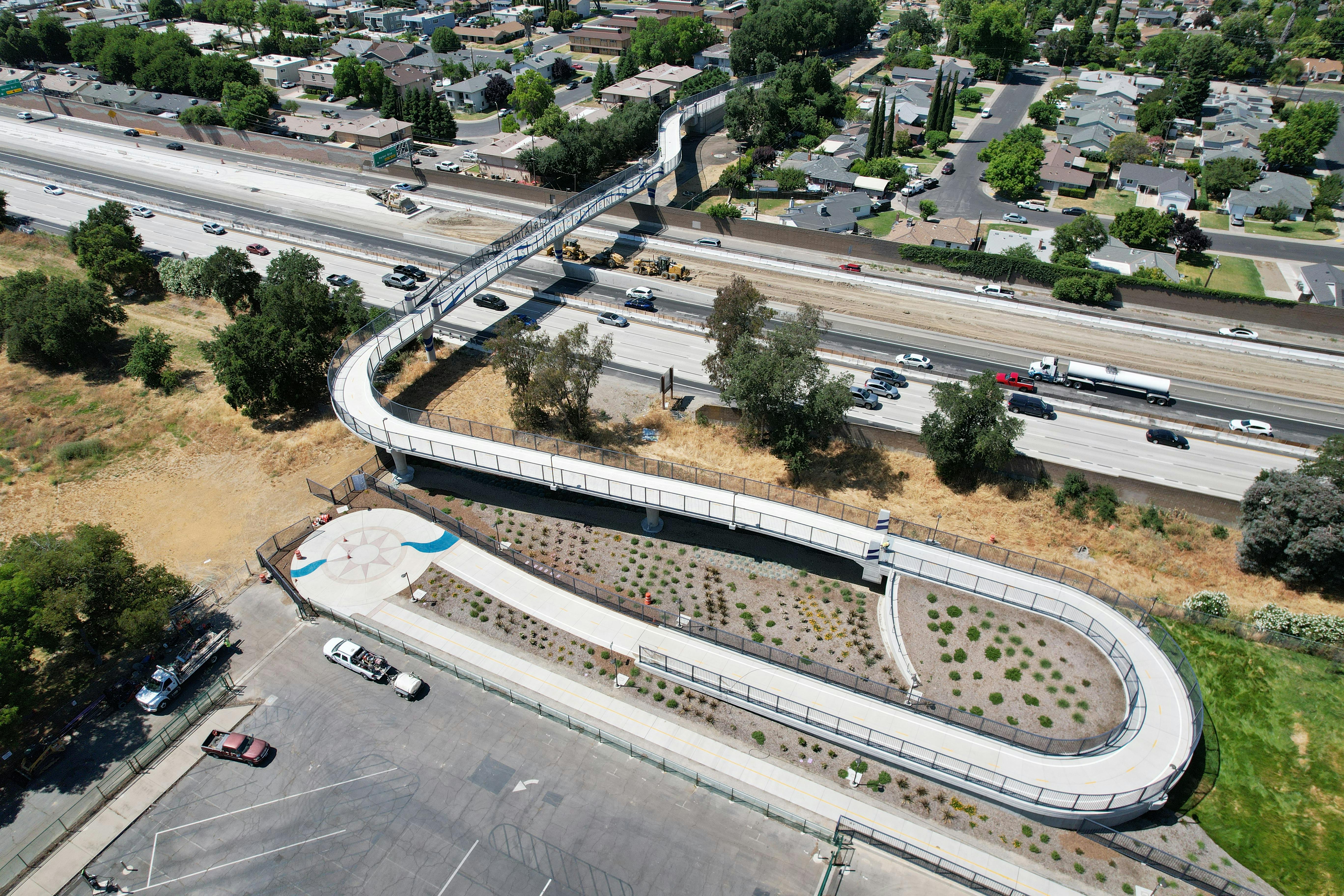 The Sycamore Trail Overpass Pedestrian Bridge in West Sacramento, California.