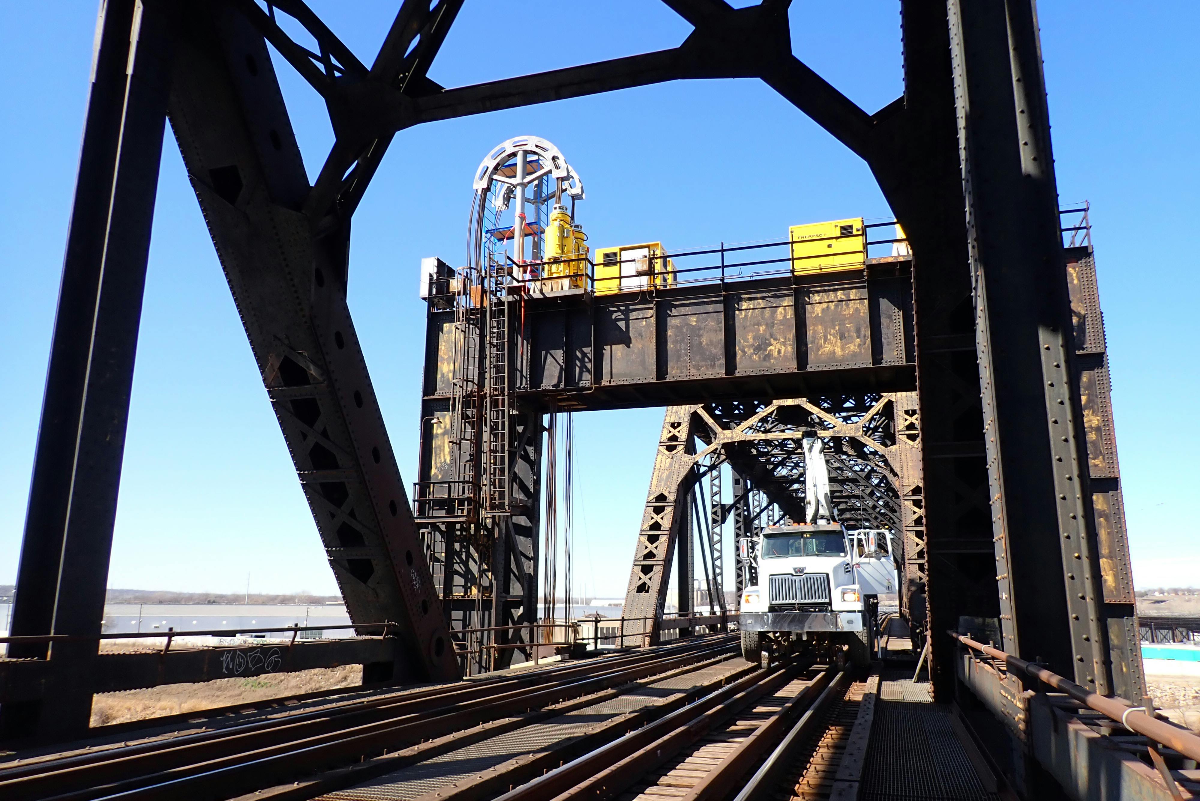 The east tower of the KCT Railway Highline Lift Bridge in Kansas City, Kansas.