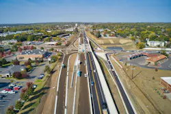 An aerial view of the roadway reconstructed in the 169 Redefine — Elk River project in Elk River, Minnesota. An aerial view of the roadway reconstructed in the 169 Redefine — Elk River project in Elk River, Minnesota.