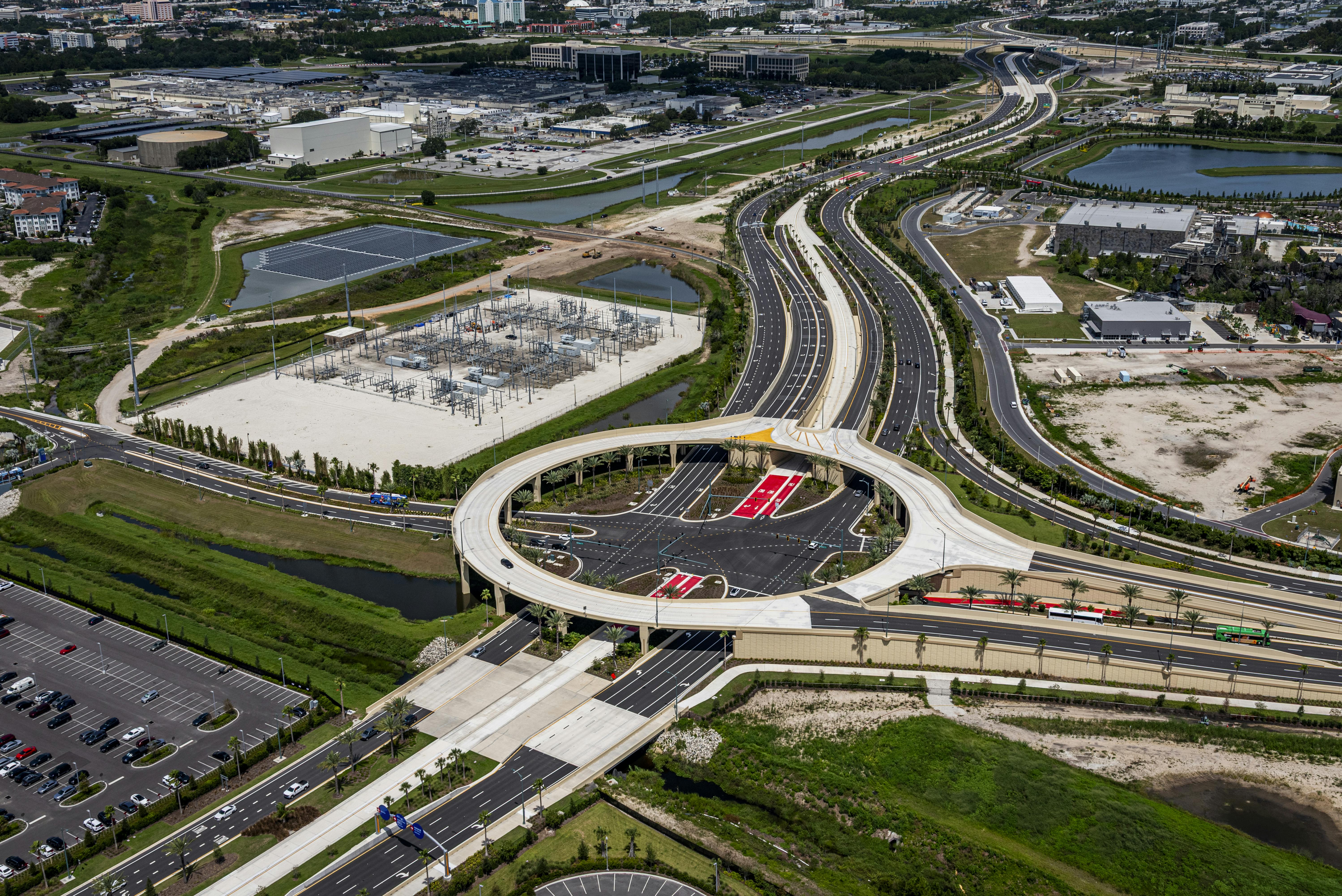 An aerial view of the Kirkman Road - Epic Boulevard Intersection in Orlando, Florida.