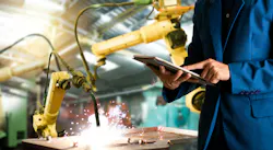 Engineer using AI in front of construction project. Engineer using AI in front of construction project.