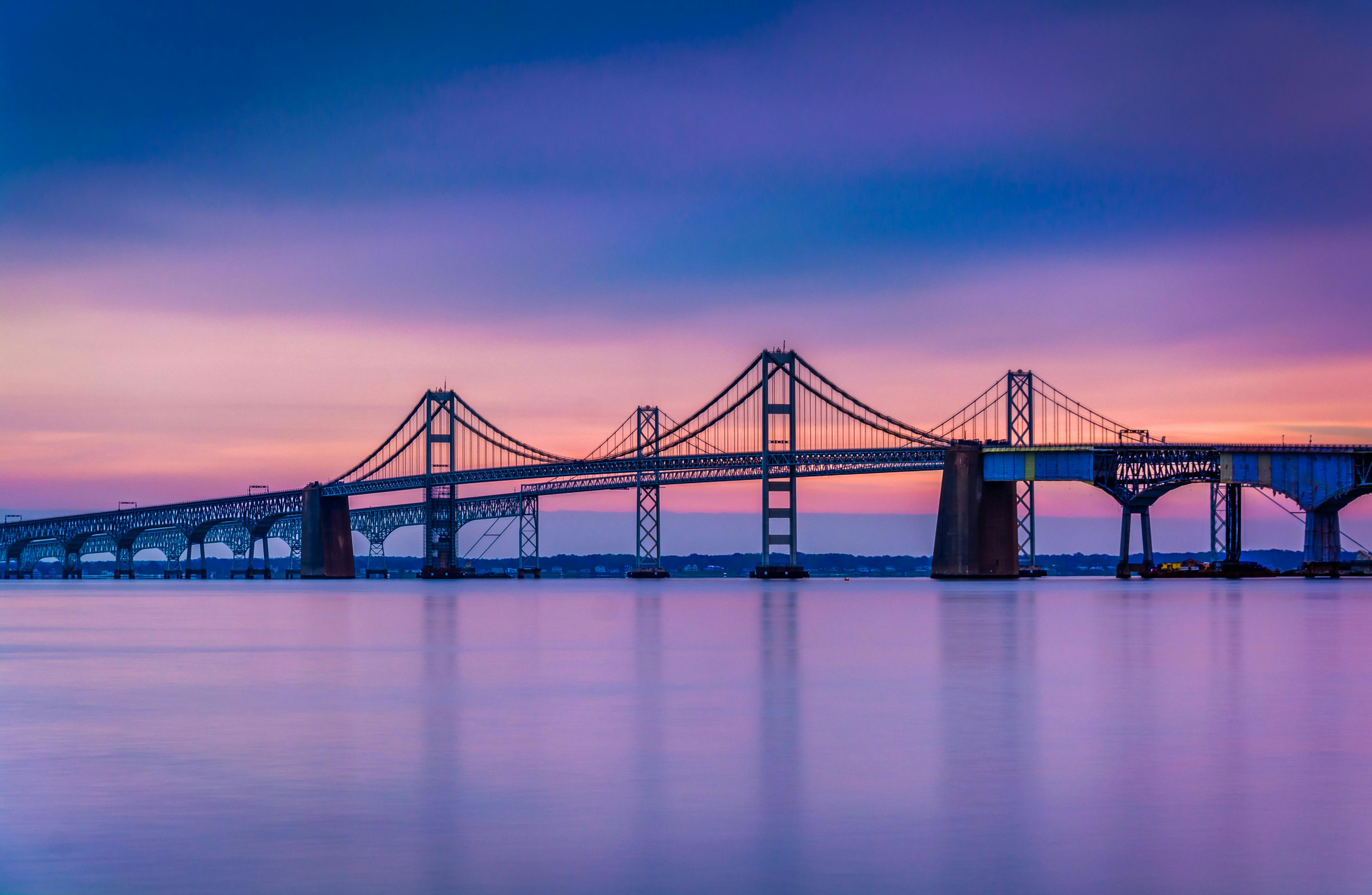 The Bay Bridge spanning the Chesapeake Bay in Maryland.