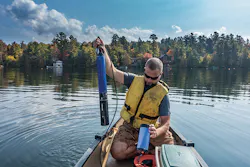 Corey Laxson from the Paul Smith’s College Adirondack Watershed Institute preparing to deploy a YSI EXO3 sonde in Mirror Lake. Corey Laxson from the Paul Smith’s College Adirondack Watershed Institute preparing to deploy a YSI EXO3 sonde in Mirror Lake.