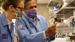 Co-authors Vinayak Dravid and Stephanie Ribet examine their phosphate elimination and recovery substrate Co-authors Vinayak Dravid and Stephanie Ribet examine their phosphate elimination and recovery substrate