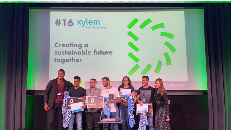 The hackathon Team Res-Queue after winning the Xylem Water Challenge.