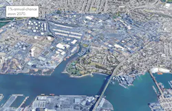 The Boston Harbor Flood Risk Model projected 1 percent sea level rise and increased storm surge flooding for 2070 around the Island End River. The Boston Harbor Flood Risk Model projected 1 percent sea level rise and increased storm surge flooding for 2070 around the Island End River.