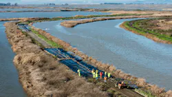 DWR staff employ overtop protection on the levees at Grizzly Island in Solano County, Calif, Jan. 13, 2017. DWR staff employ overtop protection on the levees at Grizzly Island in Solano County, Calif, Jan. 13, 2017.