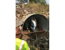 Due to the size of the culvert, GeoTree's GeoSpray geopolymer was hand spray applied. Due to the size of the culvert, GeoTree's GeoSpray geopolymer was hand spray applied.