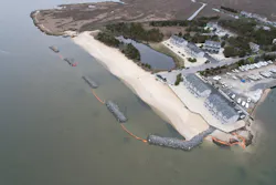 22,000 cubic yards of sand were added at Mystic Beach to restore the shoreline to 177 levels. 22,000 cubic yards of sand were added at Mystic Beach to restore the shoreline to 177 levels.