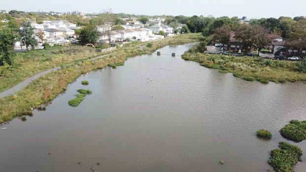 Drone footage of the Staten Island bluebelt network after Tropical Storm Ophelia, September 30, 2023. Credit: DEP
