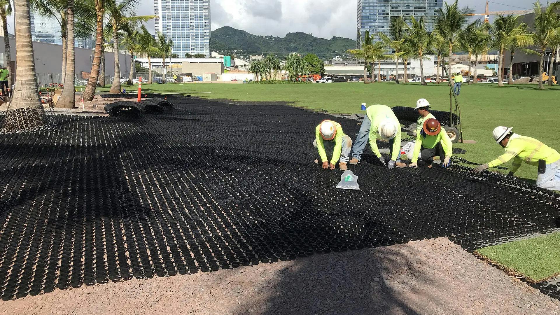 Permeable pavements store precipitation and water in a stone reservoir beneath the blocks, that are eventually infiltrated into the groundwater reserves.