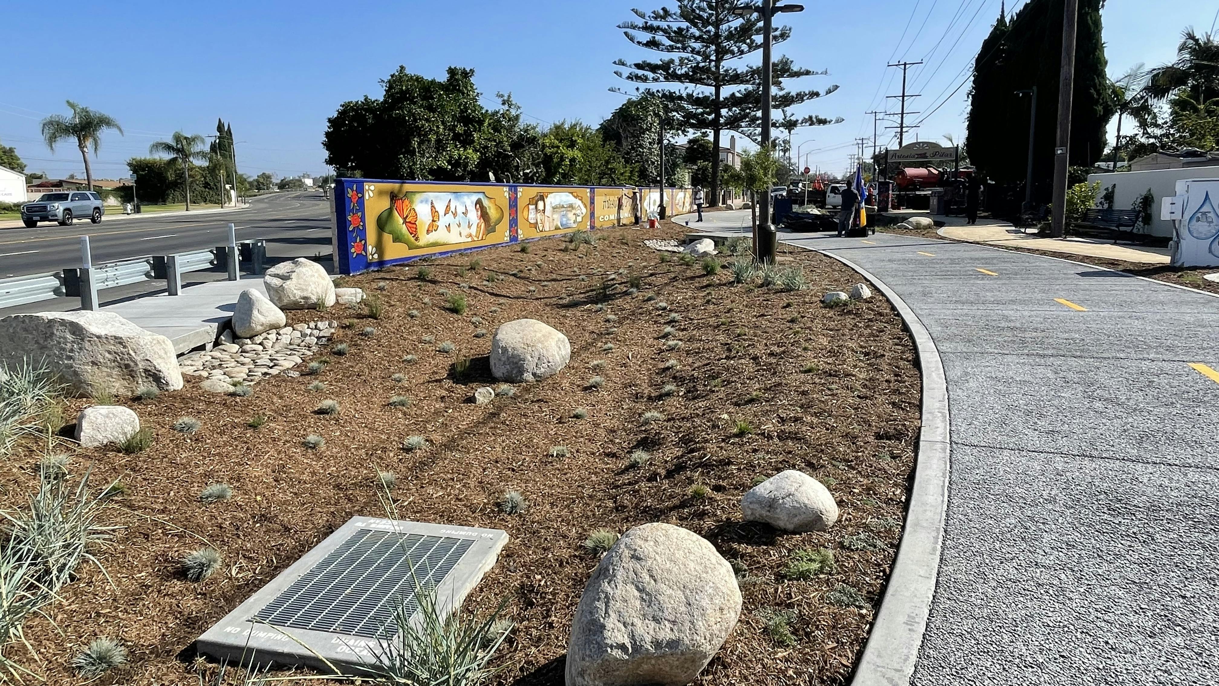 Approximately 3,300 square feet of landscaping was incorporated into the project, covering about 40% of the site.