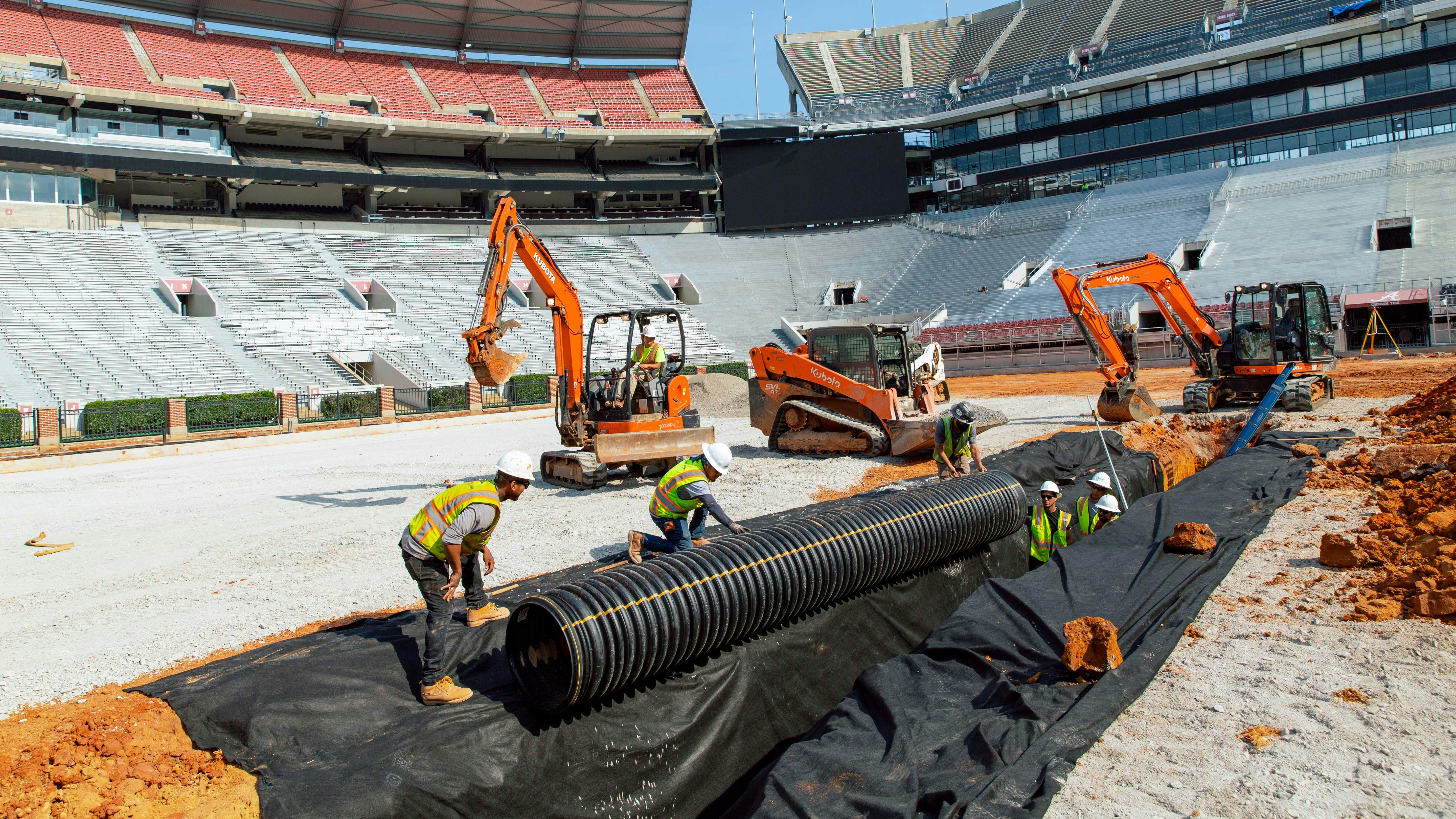Corrugated HDPE pipe was easy to handle and install for the Precision Turf crew.