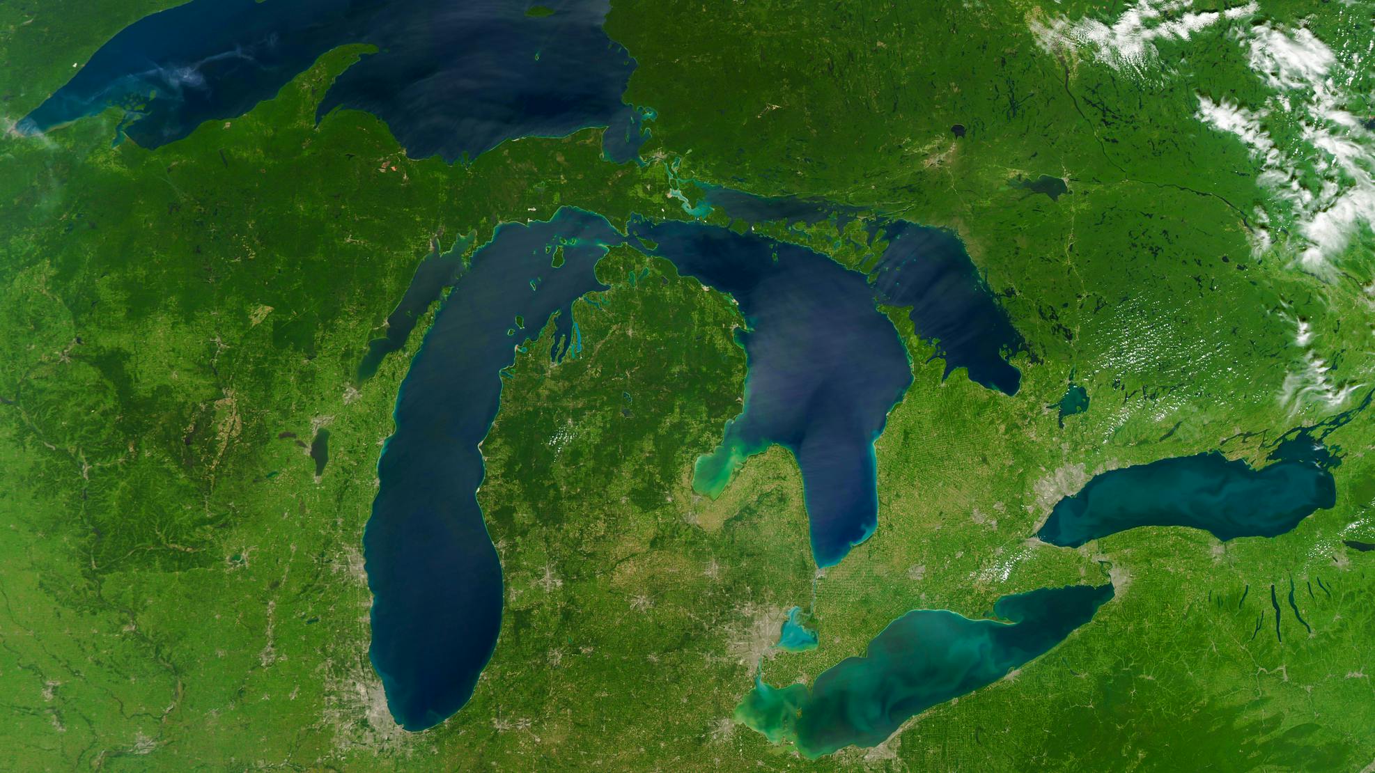 Satellite view of the Great Lakes. Elements of the image furnished by NASA.