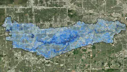 The floodplain in the Brays Bayou Watershed during Hurricane Harvey. The floodplain in the Brays Bayou Watershed during Hurricane Harvey.