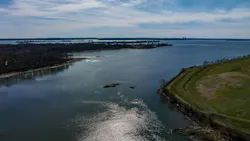 An aerial view of the Hutchinson River on a sunny morning in the Bronx, New York An aerial view of the Hutchinson River on a sunny morning in the Bronx, New York