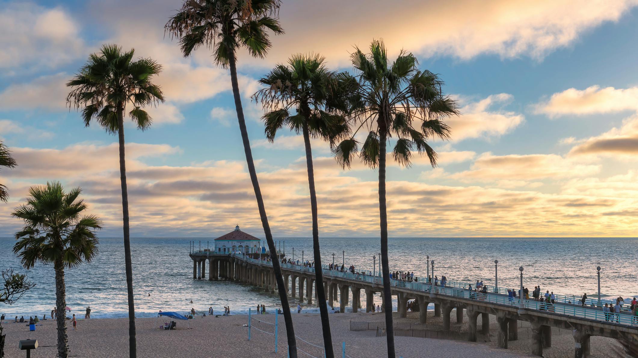 Sunset at Manhattan Beach and Pier in Southern California, Los Angeles