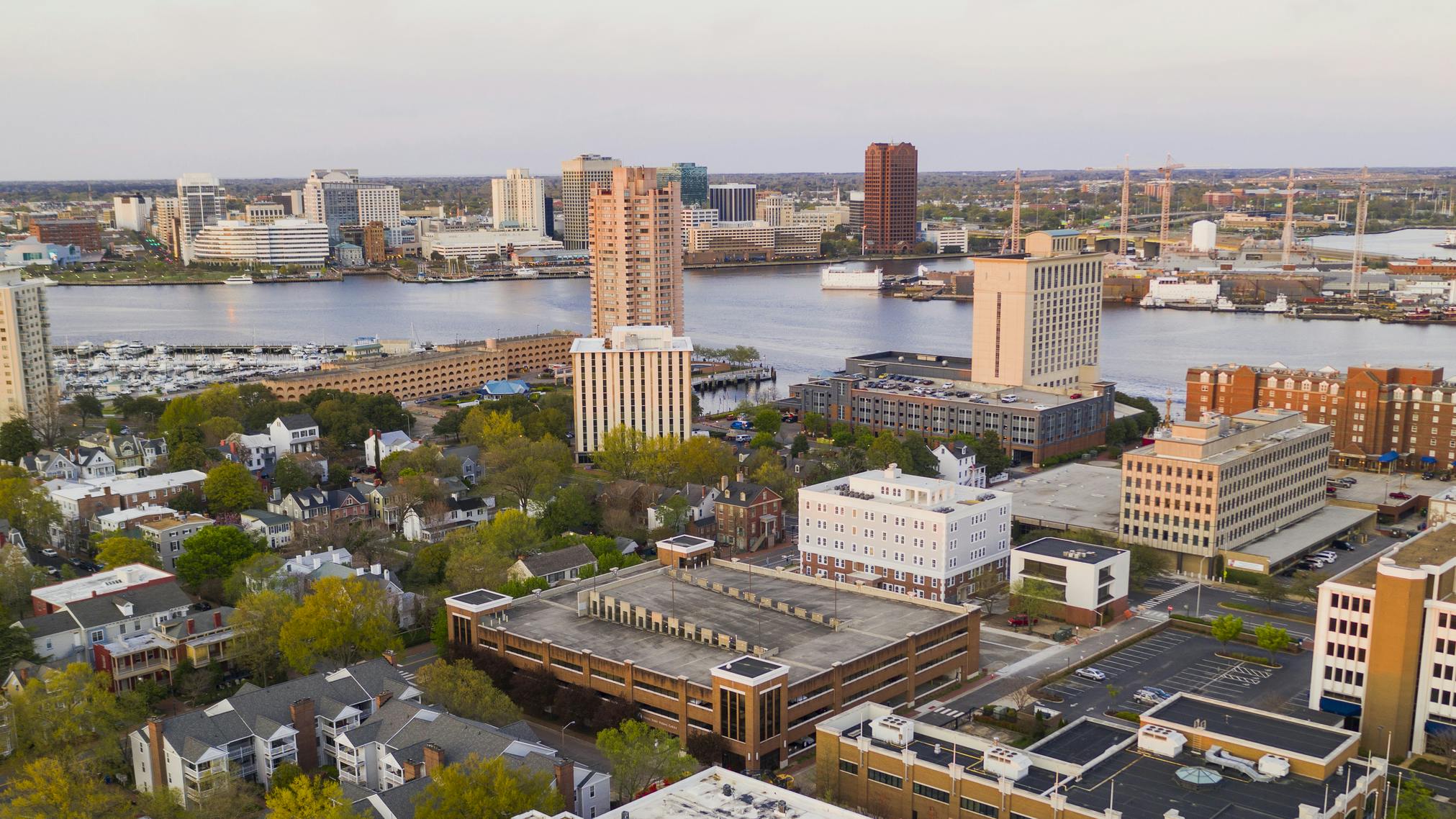 Aerial View over Portsmouth Virginia