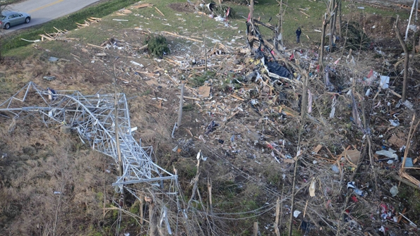 The tornadoes throughout the service territory of Ameren Illinois also damaged transmission infrastructure including eight 345kV Hframe structures 31 138kV Hframe structures 18 138kV single poles three 138kV steel pole structures and three 138kV lattice steel towers