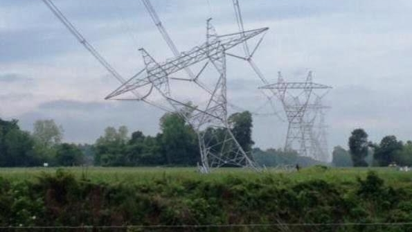 500kV transmission tower in Plaquemine brought to its knees by mother nature