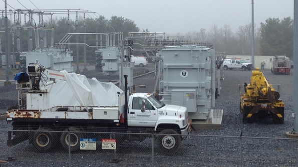 Improvements at a substation near New Market including the installation of a massive new 230kilovolt to 34kV transformer on the right are designed to enhance service reliability to more than 5000 Potomac Edison customers in eastern Frederick County Maryland
