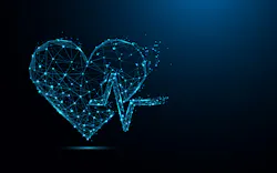 Abstract heart beat form lines and triangles, point connecting network on blue background. Illustration vector Abstract heart beat form lines and triangles, point connecting network on blue background. Illustration vector