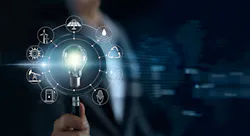 Man holding magnifying glass and light bulb ,search of global show the world's consumption with icons energy sources for renewable, sustainable development. Ecology concept Man holding magnifying glass and light bulb ,search of global show the world's consumption with icons energy sources for renewable, sustainable development. Ecology concept